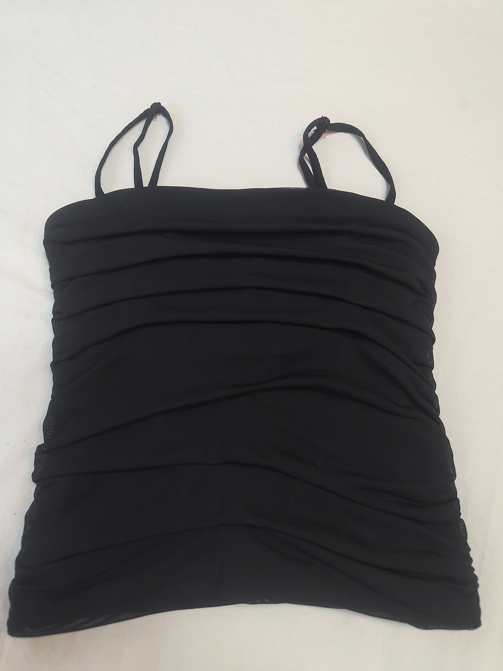 Express Body Contour Black Mesh Ruched Spaghetti Strap Camisole Top XSmall